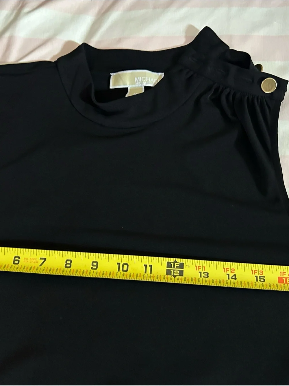 Michael Michael Kors Black Maxi Dress M  Gold Button Mock Neck Sleeveless Luxury